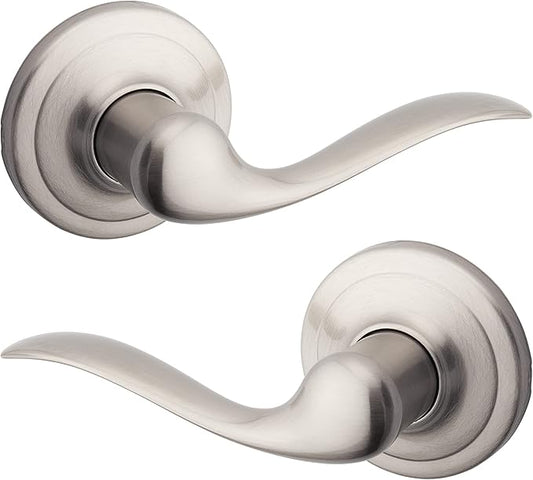 Kwikset Tustin Dummy Door Handle, Single Sided Lever for Closets, French Double Doors, and Pantry, Satin Nickel Non-Turning Right Handed Interior Push/Pull Lever, with Microban Protection