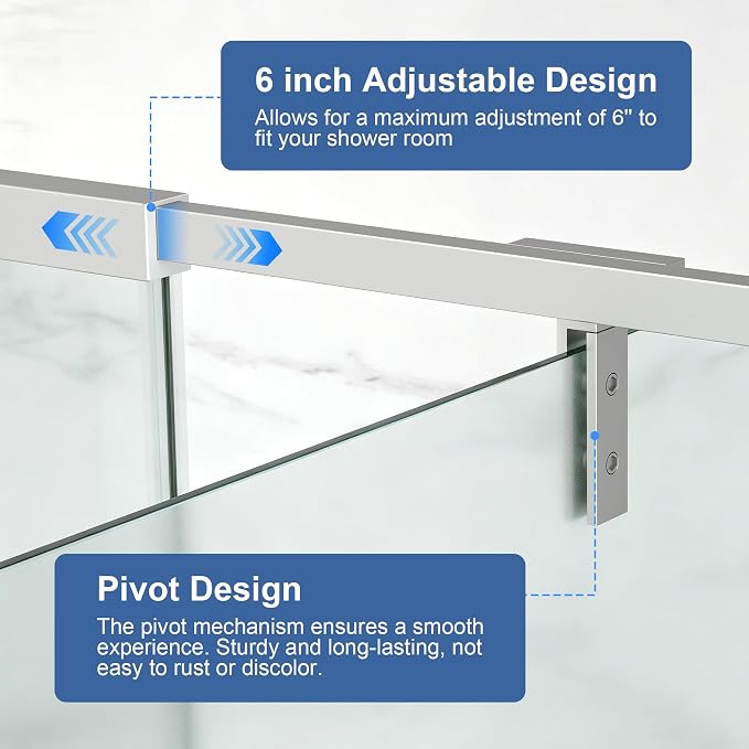 36-42" W x 72" H Frosted Pivot Shower Glass Door Brushed Nickel | 1/4"(6mm) SGCC Tempered Glass with Explosion-Proof Film &Nano Coating,Customizable Width