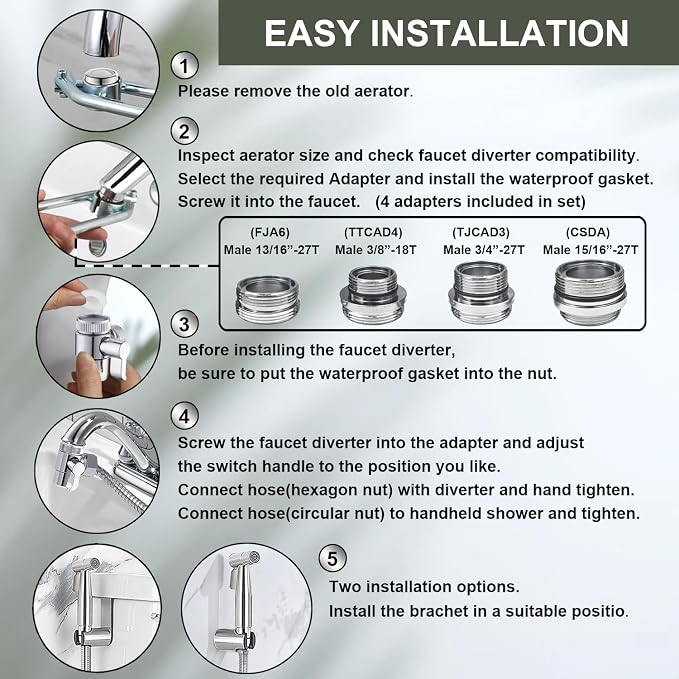 Premium Brushed Sink Faucet Handheld Bidet Sprayer for Toilet -Bidet Attachment Set for Warm & Cold Water with Dual Function, Perfect for Feminine Hygiene, Cloth Diaper,Bathroom Toilet Cleaning,etc