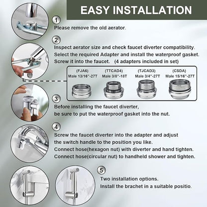Premium Brushed Sink Faucet Handheld Bidet Sprayer for Toilet -Bidet Attachment Set for Warm & Cold Water with Dual Function, Perfect for Feminine Hygiene, Cloth Diaper,Bathroom Toilet Cleaning,etc