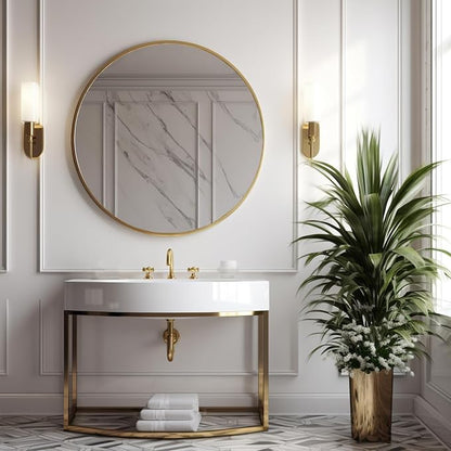 Round Mirror 28 inch, Circle Gold Mirror, Brushed Gold Metal Frame | High Definition Mirror, Rust-resistant, Easy Installation, Circular Mirrors for Living room Bedroom, Entrance, Restroom