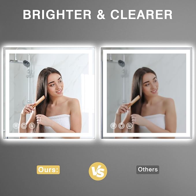 24" x 24" LED Bathroom Mirror with Lights, Memory Vanity Mirror | Anti-Fog, 3 Color Modes, Dimmable, Front Lit, Memory Function, Tempered Glass, Lighted Bathroom Mirror for Wall