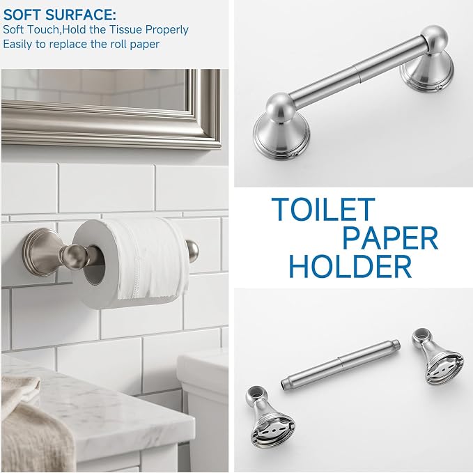4-Piece Bathroom Hardware Accessories Kit, Zynuhmo Brushed Nickel Towel Bar Set Wall Mounted with 20'' Towel Bar, Towel Ring & Toilet Paper Holder, Robe Hook Set Fixtures for Modern Farmhouse Bathroom