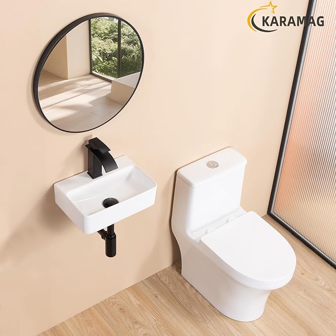 Small Vessel Sink 14"x10" Wall Mount Bathroom Sink Rectangular White Porcelain Ceramic Mini Floating Tiny Bathroom Wall Mounted RV Sink