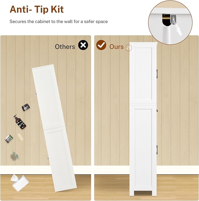 Farmhouse Pantry Cabinet, 66.9″H Tall Kitchen Storage Cabinet with Barn Doors, Adjustable Shelves & Drawer, Freestanding Cupboard for Kitchen, Dining Room, Living Room, Bathroom, White