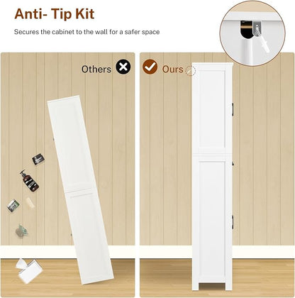 Farmhouse Pantry Cabinet, 66.9″H Tall Kitchen Storage Cabinet with Barn Doors, Adjustable Shelves & Drawer, Freestanding Cupboard for Kitchen, Dining Room, Living Room, Bathroom, White