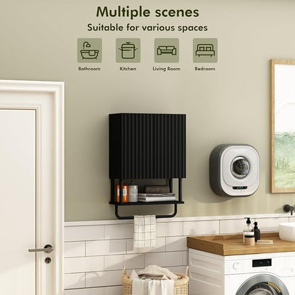 RUSTOWN Fluted Bathroom Wall Cabinet with 2 Doors, 3-Tier Medicine Cabinet | Modern Farmhouse Wall Mounted Cabinets, Over The Toilet Storage Cabinet, Adjustable Shelf and Towel Bar, Small