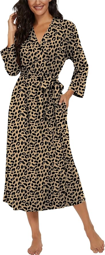 VINTATRE Women Kimono Robes Long Knit Bathrobe Lightweight Soft Knit Sleepwear V-neck Casual Ladies Loungewear