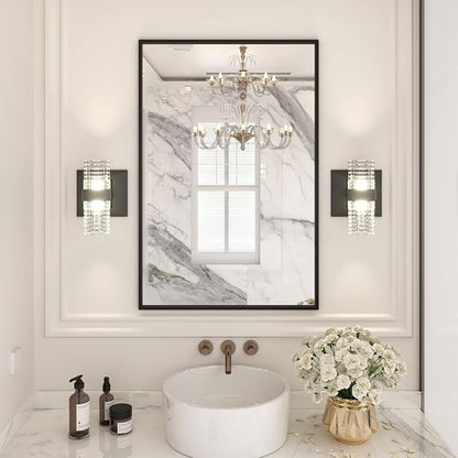 LOAAO 24"X36" Black Rectangle Bathroom Mirror Wall, Matte Black Aluminum Alloy Frame, Hangs Vertically or Horizontally, Easy to Install