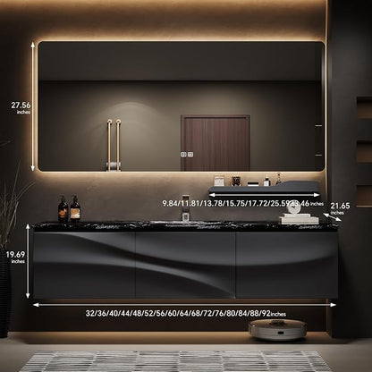 Single/Double Sink Bathroom Vanity, Solid Wood Vanity with Smart Defog Mirror Cabinet, Floating Vanity Cabinet with Storage