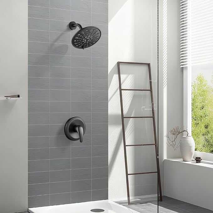 gotonovo Shower Faucet Set with Valve 6 Mode Rain Head Oil Rubbed Bronze | Bathroom Shower Head and Handle Set Complete Combo,6 Mode Multi 6’’ ABS Rainfall Showerhead,Brass Valve Trim Kit,Wall Mount