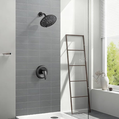 gotonovo Shower Faucet Set with Valve 6 Mode Rain Head Oil Rubbed Bronze | Bathroom Shower Head and Handle Set Complete Combo,6 Mode Multi 6’’ ABS Rainfall Showerhead,Brass Valve Trim Kit,Wall Mount
