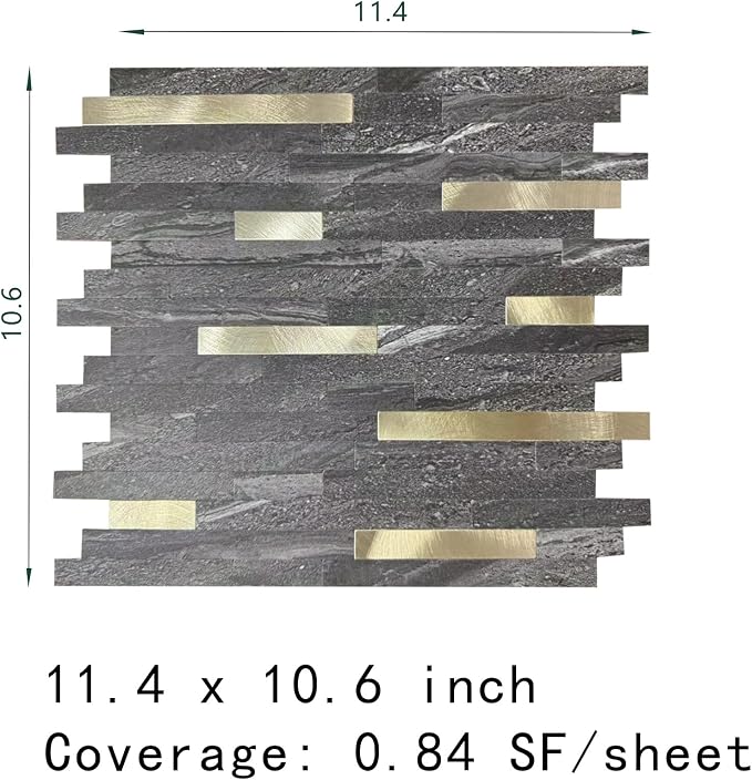 KASARO Peel and Stick Marble Backsplash Tile, 10 Sheets, Black Marble with Vintage Golden Stripes, Self-Adhesive Wall Tile for Kitchen, Bathroom, Fireplace, RV (11.4” x 10.6”)