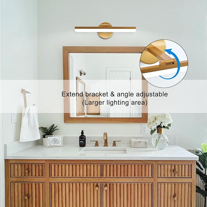Gold Bathroom Vanity Light Fixtures Over Mirror 16inch 9W Rotatable Modern LED Vanity Lights Modern Wall Sconce (White Light 6000K)