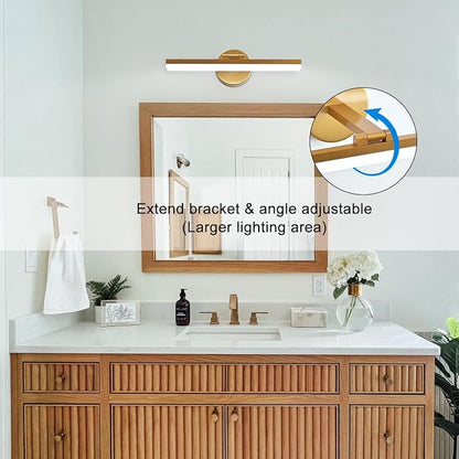 Gold Bathroom Vanity Light Fixtures Over Mirror 16inch 9W Rotatable Modern LED Vanity Lights Modern Wall Sconce (White Light 6000K)
