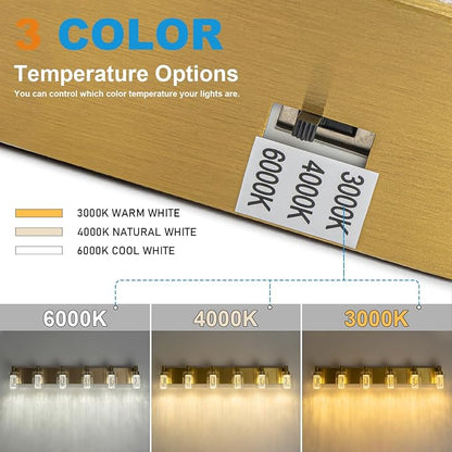SineRise Vanity Light with 3 Color Modes (3000K/4000K/6000K), Eye Protection LED Bathroom Light Fixture, Dimmable Modern Wall Light Over Mirror with Clear Glass Shade (Gold, 6-Light)