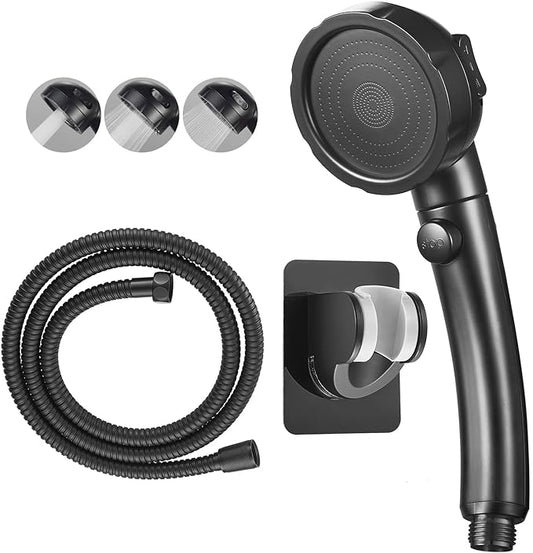 RV & Camper High Pressure Handheld Shower Head with Pause Button | 3 Spray Modes with ON/OFF Switch, Detachable Dog Shower Attachment, Pet Shower Wand with Bracket & Hose, Matte Black