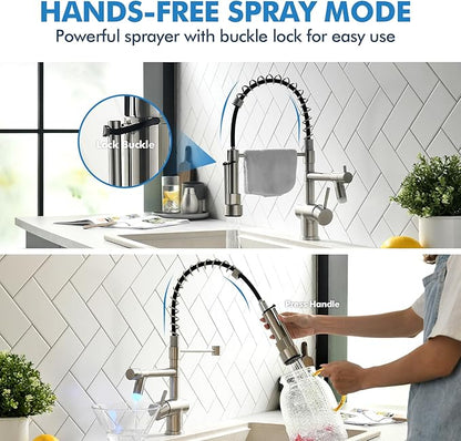 VFAUOSIT Kitchen Faucets, Commerical LED Kitchen Faucet with Pull Down Sprayer, Stainless Steel Brushed Nickel Kitchen Sink Faucet with Single Handle for Modern RV Farmhouse Camper Laundry Bar Sink