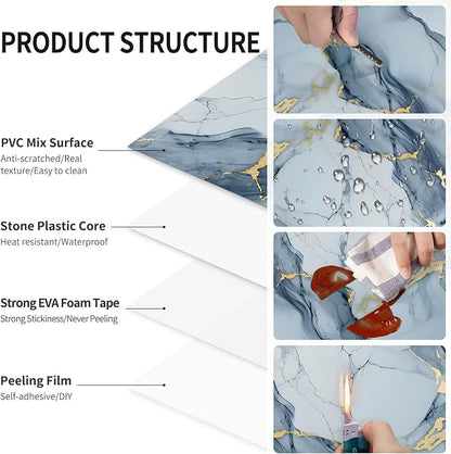 10 Sheets Marble Peel and Stick Backsplash Tile, 12"x12" Waterproof PVC Self Adhesive Tile Shower Wall Panels for Bathroom, Kitchen, Living Room (Metallic Blue) | Adhesive tiles kitchen bathroom PVC tiles self-adhesive kitchen back wall tiles self-adhe...