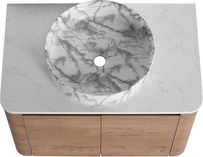 Malwee 30" Floating Bathroom Vanity with Sink, 30 Inch Wall Mounted Bathroom Cabinet Combo, Modern Single Sink Bath Storage Vanity Set, with 2 Soft Close Doors and Ceramic Vessel Basin Top(30-QQ