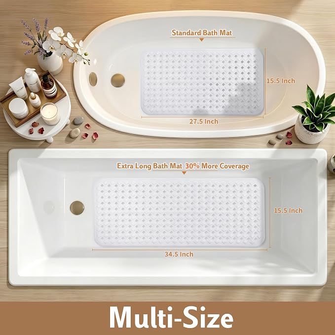 Yimobra Shower Mat, Bathtub Mat Non Slip, Big Drain Holes, 28x16, White | Strong Suction Cups, Anti Slip Bath Tub Mat for Inside Shower, Machine Washable Fast Drying, Bathroom Essentials