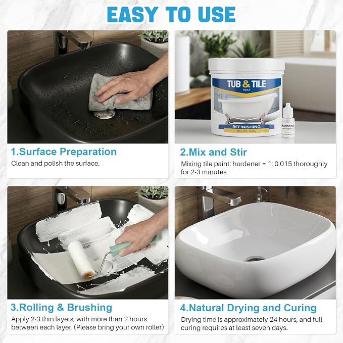 Tub and Tile Paint, 10.5oz Tub and Tile Refinishing Kit for Tiles, Sinks and Toilets