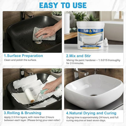Tub and Tile Paint, 10.5oz Tub and Tile Refinishing Kit for Tiles, Sinks and Toilets