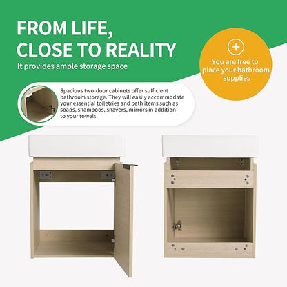 18 Inch Bathroom Vanity with Sink,Wall Mounted Bathroom Vanity Sink Combo with Soft Close Door for Small Space,Modern Floating Bathroom Vanity with Top Basin & Storage Cabinet