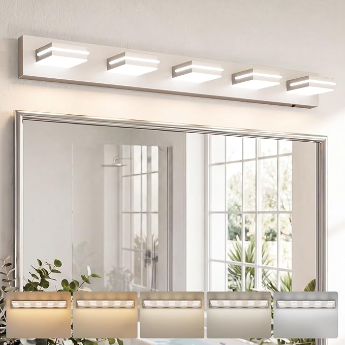 VOLISUN Modern Bathroom Vanity Light Fixtures (5-Light, 40-Inch), 5CCT Dimmable Bathroom Light Fixtures Over Mirror, 360°Rotatable Head, Brushed Nickel LED Vanity Lights for Bathroom-ETL Certificated