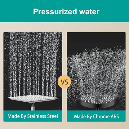 Square Rain Shower Head, High Flow Stainless Steel,Work with any decorative style，All Metal Rainfall Shower Head (Brushed Nickel, 12)