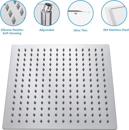Lordear Rain Shower Heads High Pressure, Rainfall Showerhead for Bathroom Fixed Mount, 10 Inch Large Square High Flow Shower Head (Chrome)
