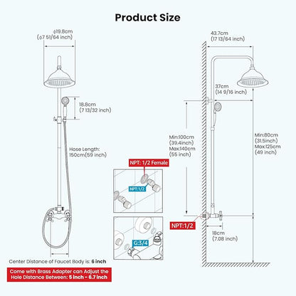 gotonovo Brushed Nickel Shower Faucet Set 8 Inch Rainfall Shower Head Bathroom Shower System Double Cross Handle and Handheld Spray Wall Mount Shower Fixture