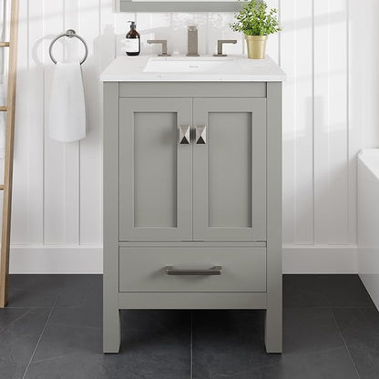 Eviva Aberdeen 24 in. Gray Single Sink Bath Vanity with Carrara Quartz Top and Undermount Porcelain Sink