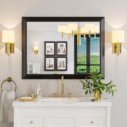 Black Bathroom Mirror, 40x30 Inch | Thick Metal Framed, HD Reflection, Anti-Rust, Hang Horizontally/Vertically, Suitable for Vanity, Bedroom, Bathroom, Entryway