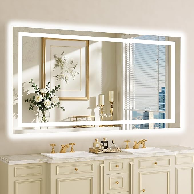 36"x60" LED Bathroom Mirror with Lights, Anti-Fog, Backlit+Frontlit | CRI 95, Stepless Dimmable, 3 Colors Lighting, Shatterproof Tempered Glass, HD Reflection, Memory, (Horizontal/Vertical)