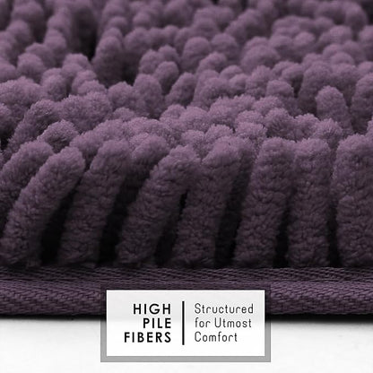 Hearth & Harbor Bathroom Rugs, Chenille Bath Mat - Machine Washable Bath Mats for Bathroom Non-Slip Backing Rubber, Quick Dry Bathroom Mat - Purple 24x36