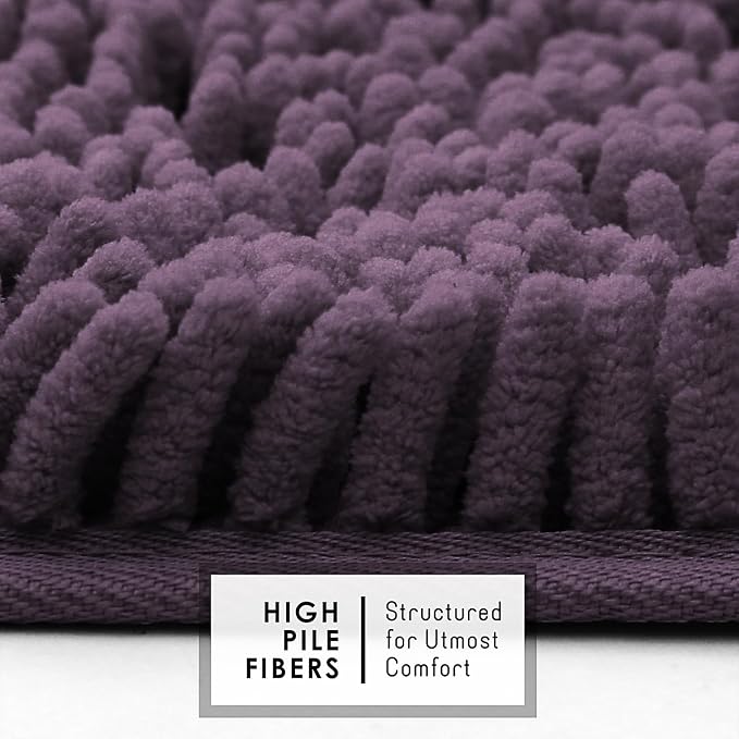 Hearth & Harbor Bathroom Rugs, Chenille Bath Mat - Machine Washable Bath Mats for Bathroom Non-Slip Backing Rubber, Quick Dry Bathroom Mat - Purple 17x24-20x24