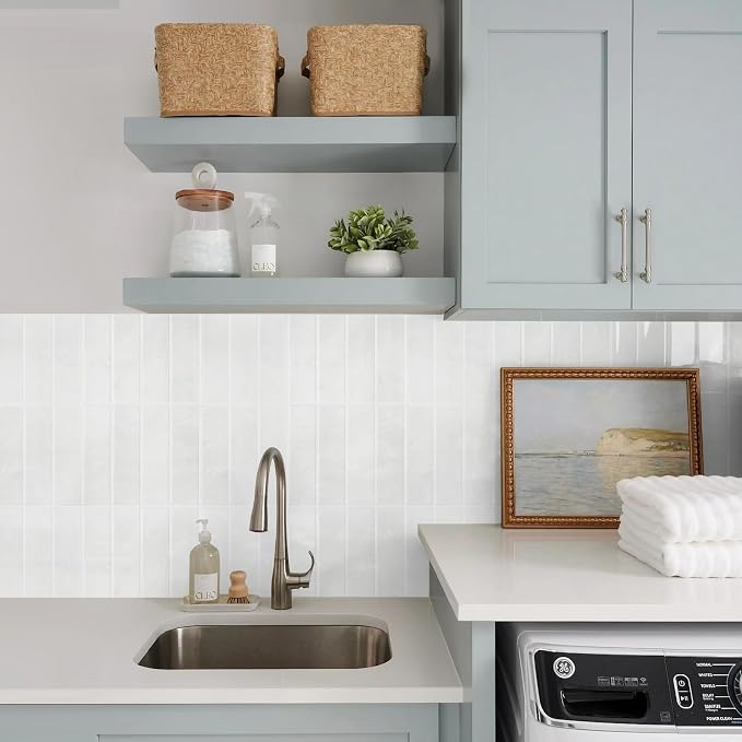 STICKGOO 10-Sheet Peel and Stick Backsplash Tile(Thicker Design) | Self Adhesive Vinyl Wall Tiles, 3D DIY Subway Tiles, Stick on Backsplash for Kitchen (Faux White Wall)