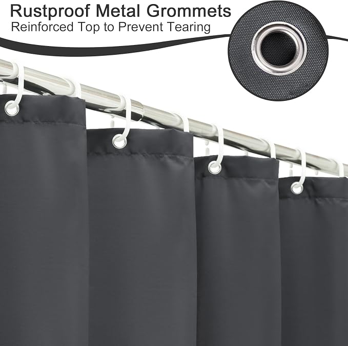AooHome Fabric Shower Curtain Liner, Solid Hotel Shower Curtain, Water Repellent, Dark Grey, 72 Width x 78 Height Inch