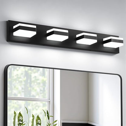 Bathroom Lighting Fixtures Over Mirror, 4 Light Black Vanity Light | Cool White, 5000K, Modern Vanity Wall Lights for Bath, Dressing Room, Restroom, 29.5 inch