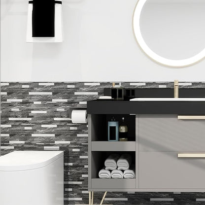KASARO Peel and Stick Marble Backsplash Tile, 10 Sheets, Black Marble with Silver Embellished Stripes, Self-Adhesive Wall Tile for Kitchen, Bathroom, Fireplace, RV (11.4” x 10.6”)