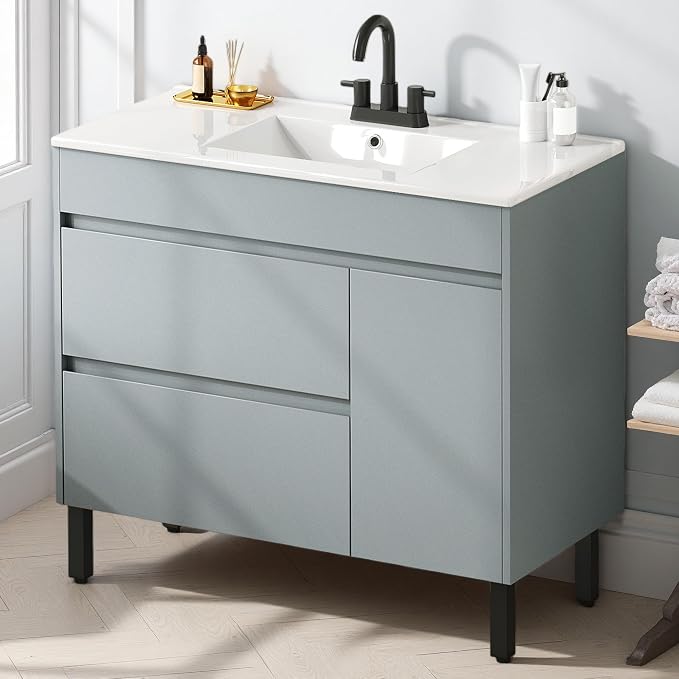 DWVO 36 Inch Bathroom Vanity with Sink | Modern Bathroom Storge Vanity Includes Adjustable Legs, Soft Closing Door, 2 Drawers & Drain