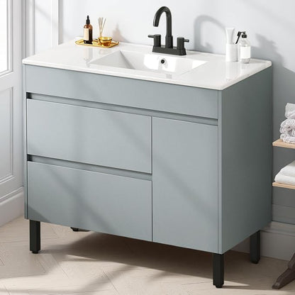 DWVO 36 Inch Bathroom Vanity with Sink | Modern Bathroom Storge Vanity Includes Adjustable Legs, Soft Closing Door, 2 Drawers & Drain