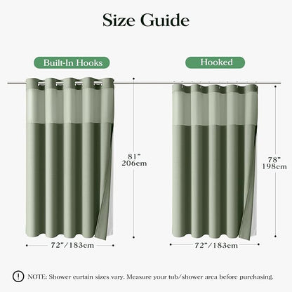 Sage Green Hook Free Waffle Shower Curtain & Snap-in Liner,72x81 | Less Time to install, 3 in 1 Fabric Shower Curtain and Liner Set with Magnets, Long, Shower Curtains for Bathroom