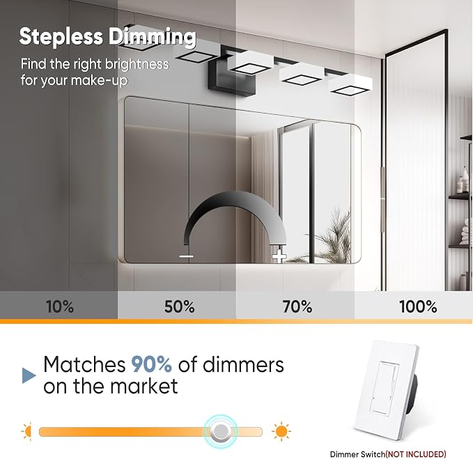 LED Modern Bathroom Light Fixtures Over Mirror, 5-Light Dimmable Vanity Lights, Matte Black Acrylic Bathroom Vanity Light, 2700K-6500K Adjustable, ETL Certificated