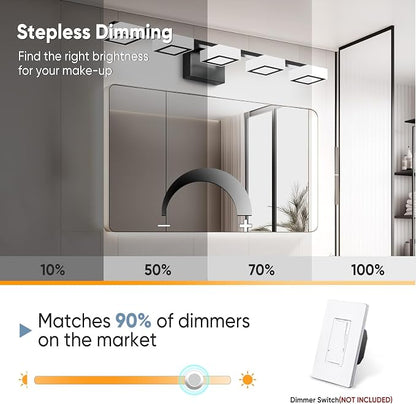 LED Modern Bathroom Light Fixtures Over Mirror, 5-Light Dimmable Vanity Lights, Matte Black Acrylic Bathroom Vanity Light, 2700K-6500K Adjustable, ETL Certificated