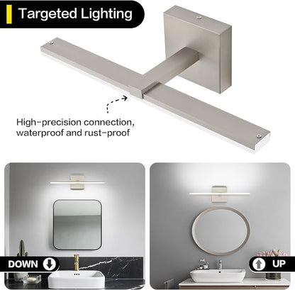 18 Inch Bathroom Vanity Light Over Mirror Brushed Nickel Arm Extra Wide LED Bar 6000K Daylight ETL IP44 CRI85+