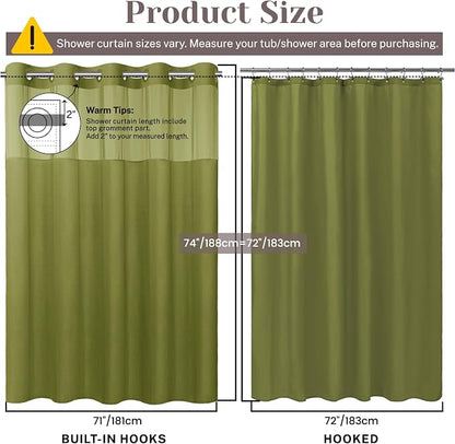 SORTTO No Hook Slub Shower Curtain with Liner, 71x74, Olive | Snap in Liner, 3 in 1, Bamboo Texture, Hotel Style, Waterproof Fabric, Mesh Top Window, Corner Magnets, Machine Washable