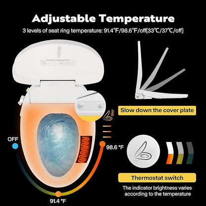 VIVOHOME Smart Heated Bidet Toilet Seat with Self-Cleaning Nozzle for Rear and Front Cleansing, Warm Air Dryer with Adjustable Temperature Settings, Soft Close Lid, Nightlight