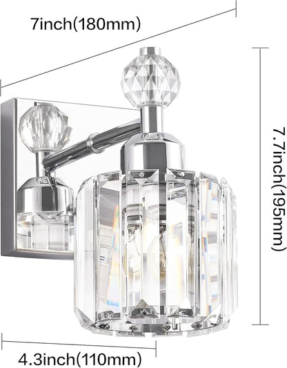 PRESDE Single Crystal Wall Sconce, Modern Chrome Vanity Light Fixture, 1-Light Wall Lamp for Bathroom Bedroom Hallway